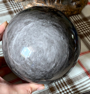 Rare Large Silver Sheen Obsidian Stone Crystal Sphere 140mm - SOB10153