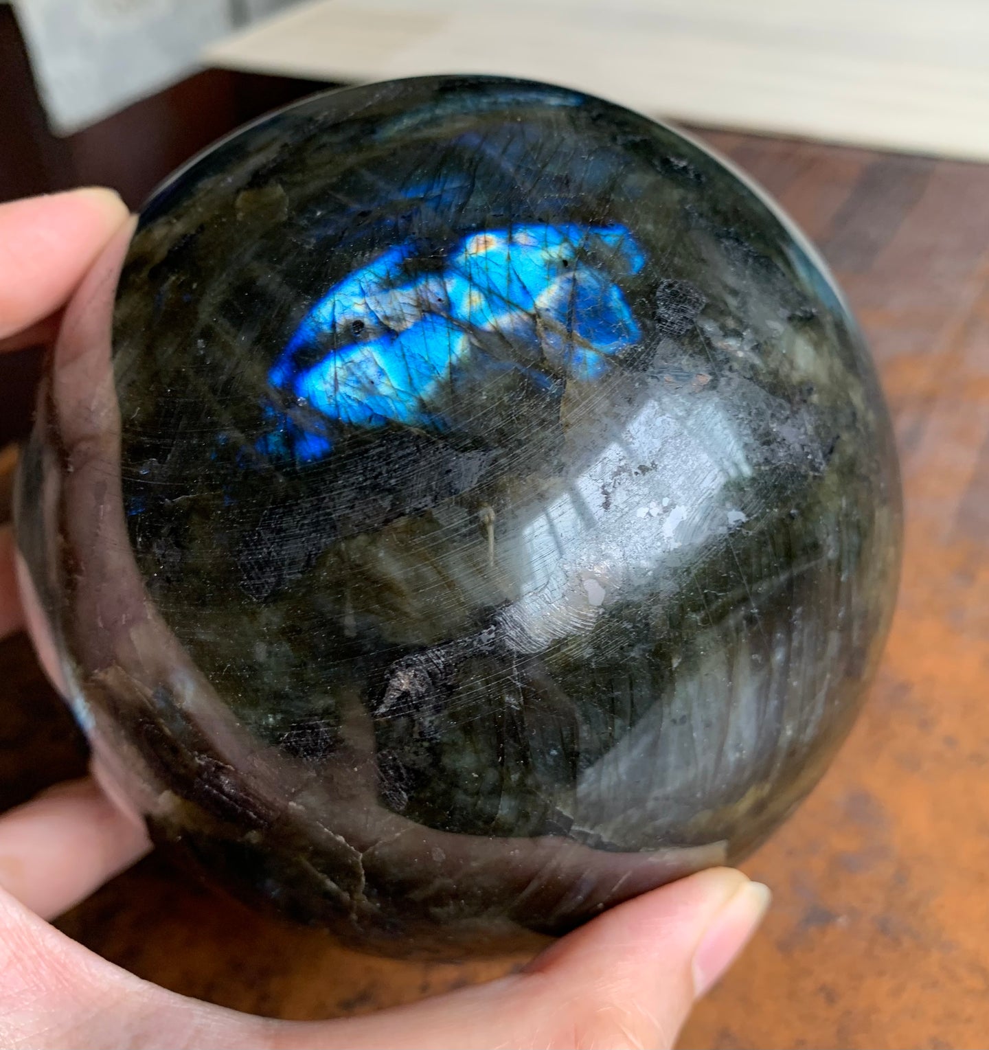 Large Flashy Blue Rainbow Labradorite Crystal Sphere
