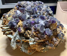 Super Large Raw Bicolor Blue Purple Fluorite Cube on Pyrite Mineral Specimen Crystal Stone FLR10341