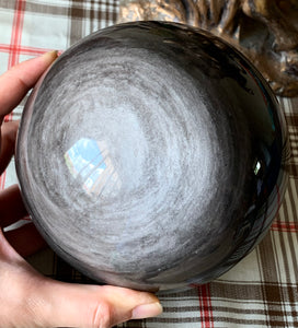Rare Large Silver Sheen Obsidian Crystal Sphere 140mm - SOB10153