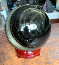 150mm Large Gold Sheen Obsidian Black Crystal Sphere Stone Decor - GOB10185
