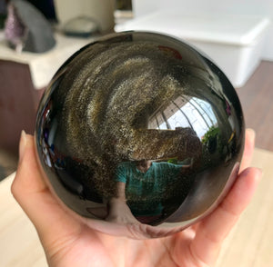 Large Gold Sheen Obsidian Crystal Sphere with stand