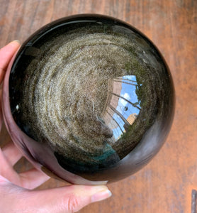 Large Gold Sheen Obsidian Stone Crystal Sphere - GOB10195
