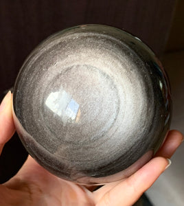 95mm Large Silver Sheen Obsidian Crystal Sphere Stone Decor - SOB10135