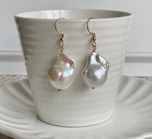 Big Fireball Baroque Pearl Gold Drop Dangle Earrings