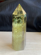 Large Clear Citrine Crystal Point Tower Obelisk with Wood vase stand