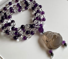 108 Mala Bead Amethyst Clear Quartz Gemstone Bead Hand-knotted Necklace