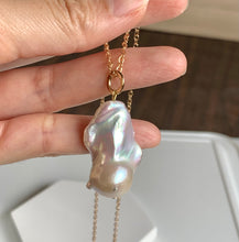 Large Fireball Sheen Baroque Pearl Gold Brass Pendant Necklace