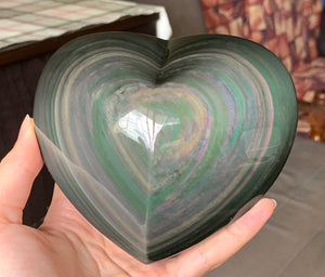 Extra Large Rainbow Obsidian Heart Crystal Stone Palm Stone