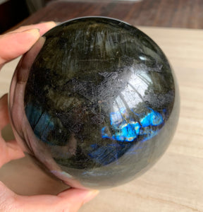 Large Flashy Blue Rainbow Labradorite Crystal Sphere