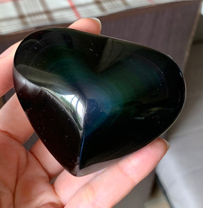 Big Rainbow Obsidian Heart Crystal Stone Palm Stone - OB10352