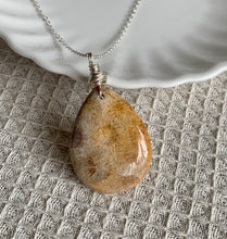 Coral Jade Stone Silver Pendant with Necklace