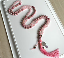 108 Rose Quartz Rhodonite Gemstone Bead Hand-knotted Mala Bead Necklace