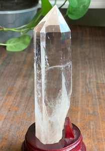 Big Clear Quartz Crystal Point Wand Crystal with Display Wood stand