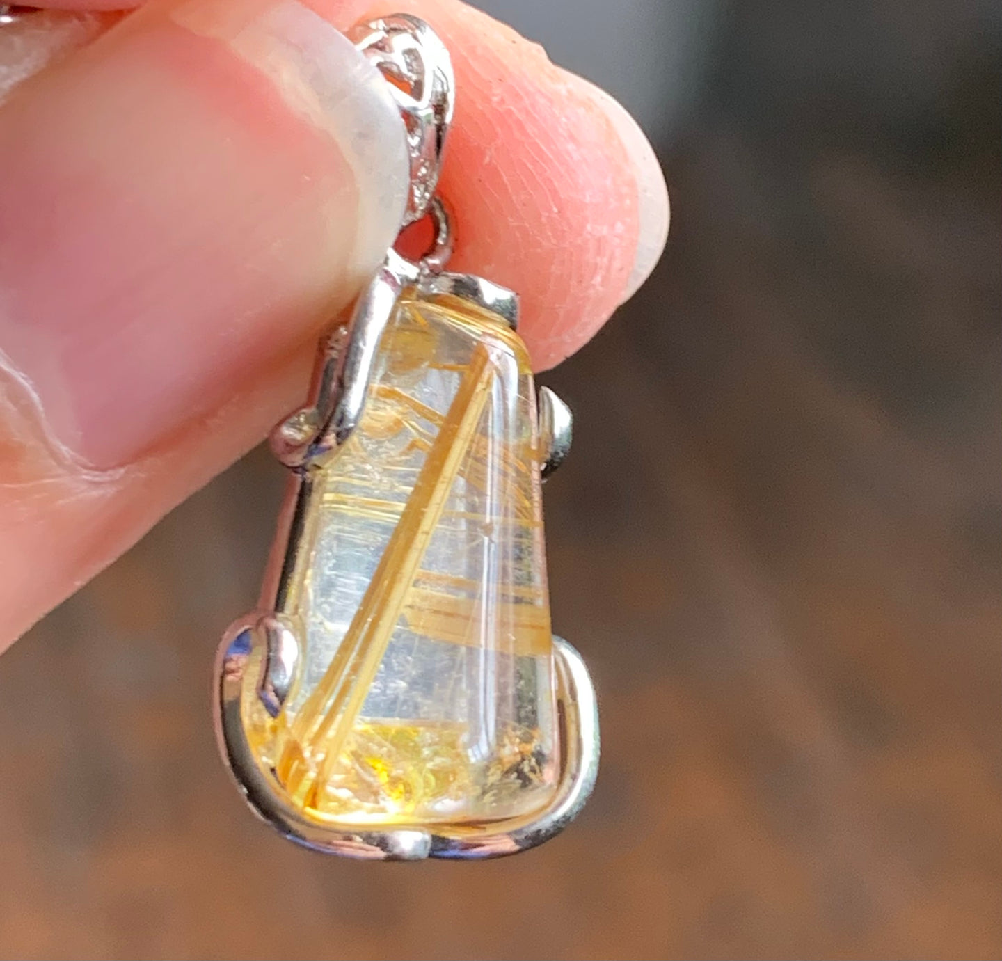 Clear Gold Rutilated Quartz Crystal Pendant