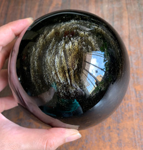 Large Gold Sheen Obsidian Stone Crystal Sphere - GOB10196