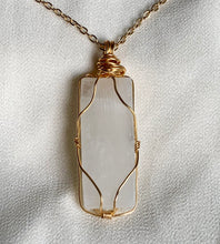 Rainbow Moonstone Gold Copper Wire Wrapped Stone Pendant Necklace