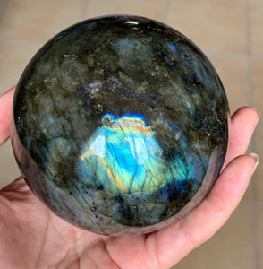 Large Flashy Blue Rainbow Labradorite Crystal Sphere LAB10185