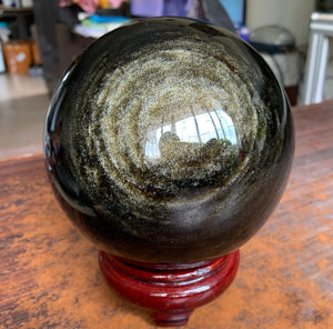 140mm Large Gold Sheen Obsidian Black Crystal Sphere
