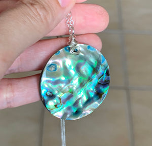 Rainbow Paua Abalone Shell Silver Pendant Necklace Jewelry