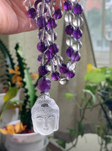 108 Mala Bead Amethyst Clear Quartz Smoky Quartz Laughing Buddha Gemstone Bead Hand-knotted Necklace