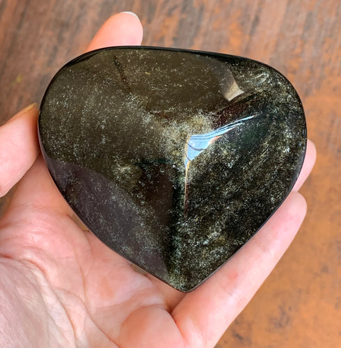 Big Gold Sheen Obsidian Heart Crystal Stone Palm Stone - GOB10186