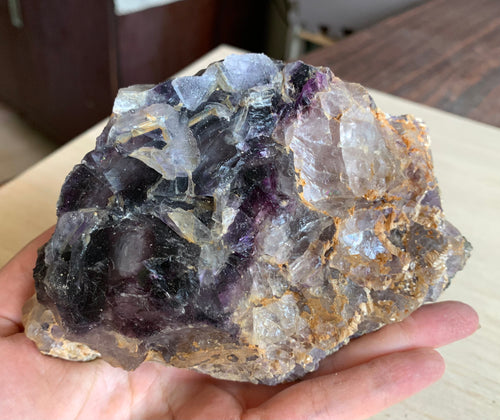 Big Raw Bicolor Purple Fluorite Cube on Pyrite Mineral Specimen Crystal Stone FLR10341