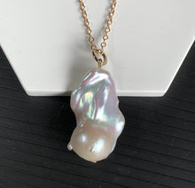 Large Fireball Sheen Baroque Pearl Gold Brass Pendant Necklace