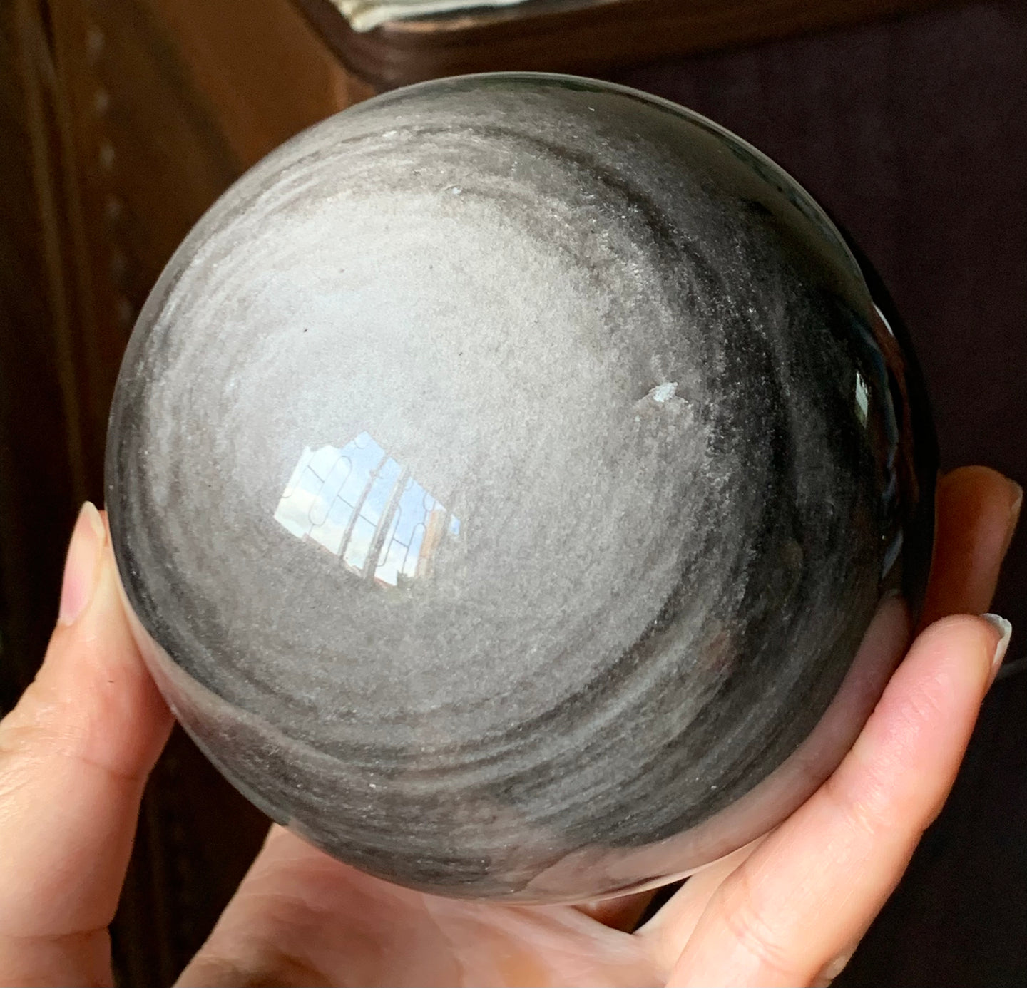 Large Silver Sheen Obsidian Crystal Sphere Stone Decor - SOB10129