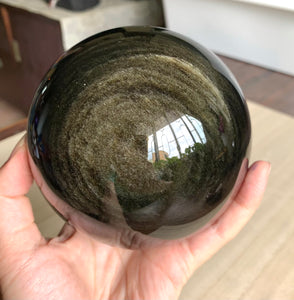 Large Gold Sheen Obsidian Crystal Sphere with stand