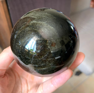Big Gold Sheen Obsidian Black Crystal Sphere Stone Decor