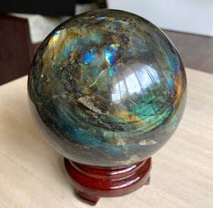Large Flashy Rainbow Labradorite Polished Crystal Sphere Ball with stand