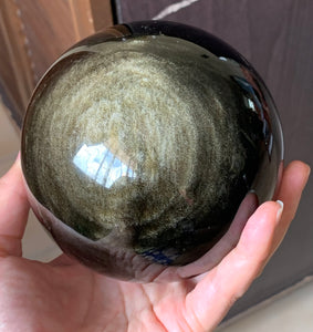Large Gold Sheen Obsidian Black Crystal Sphere Stone Decor - GOB10185